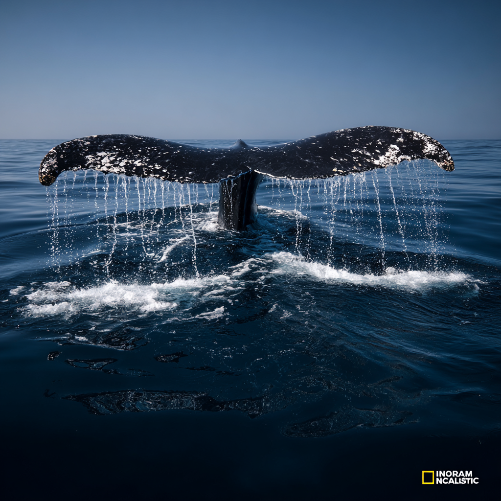 A solitary humpback whale glides through its ocean realm, displaying the powerful yet graceful form that has captivated humans for millennia.