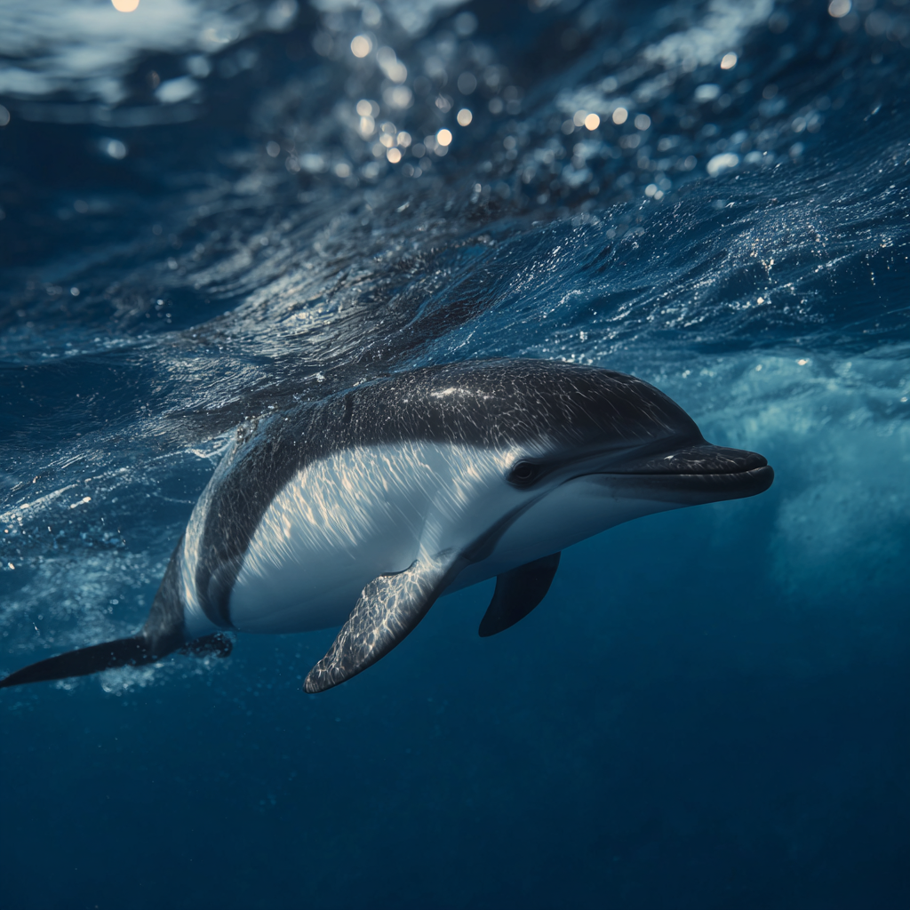 The Māui dolphin's distinctive rounded dorsal fin—often compared to a 'Mickey Mouse ear'—makes it instantly recognizable in New Zealand's coastal waters.