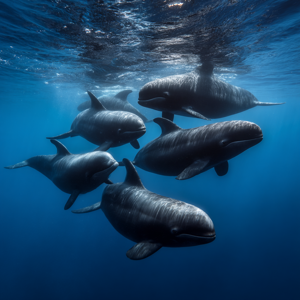 A tight-knit pod - highly social and cohesive