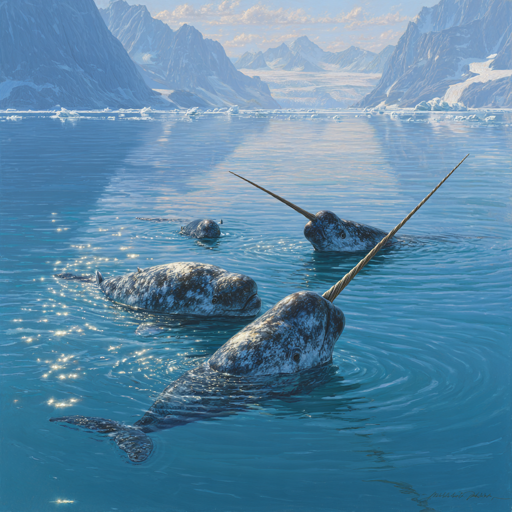 Narwhals travel in pods through the Arctic ice, using echolocation and their extraordinary tusks to navigate one of Earth's harshest environments.