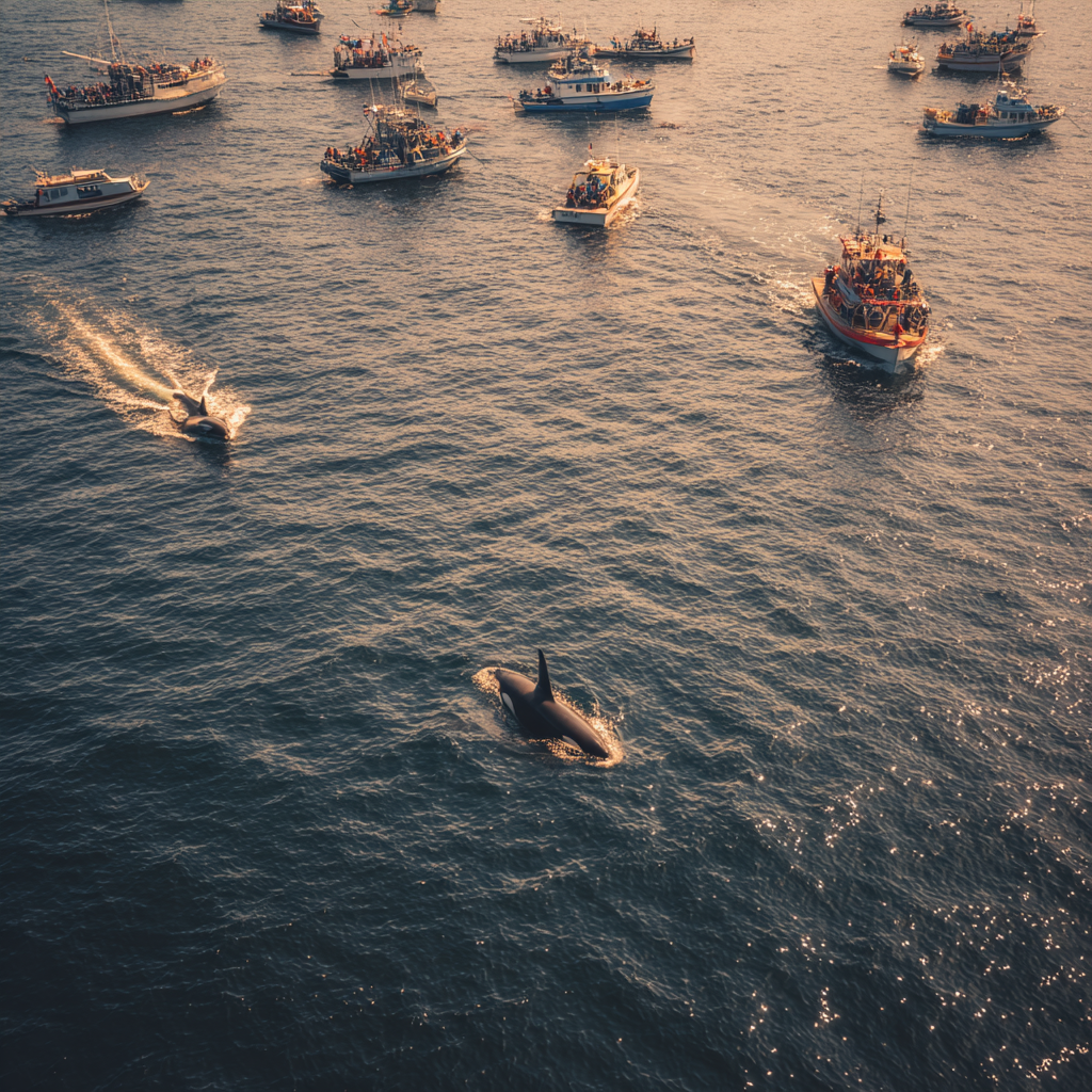 Despite their power and intelligence, orcas face mounting threats from human activities that degrade their ocean home and deplete their prey.