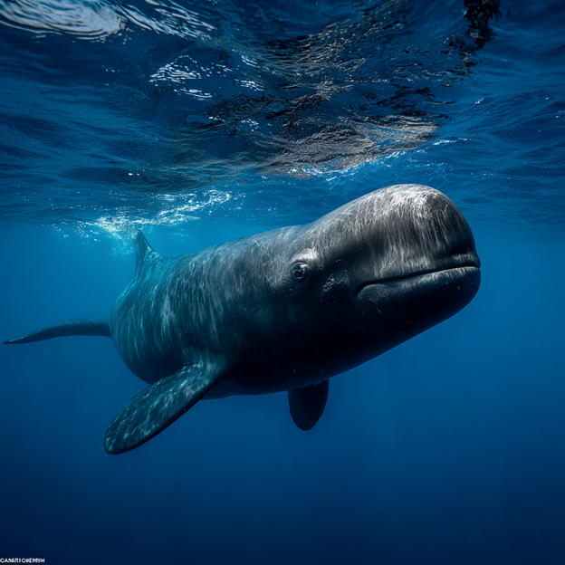 The pilot whale's distinctive bulbous head and powerful form, belonging to a species defined by unbreakable, lifelong family bonds.