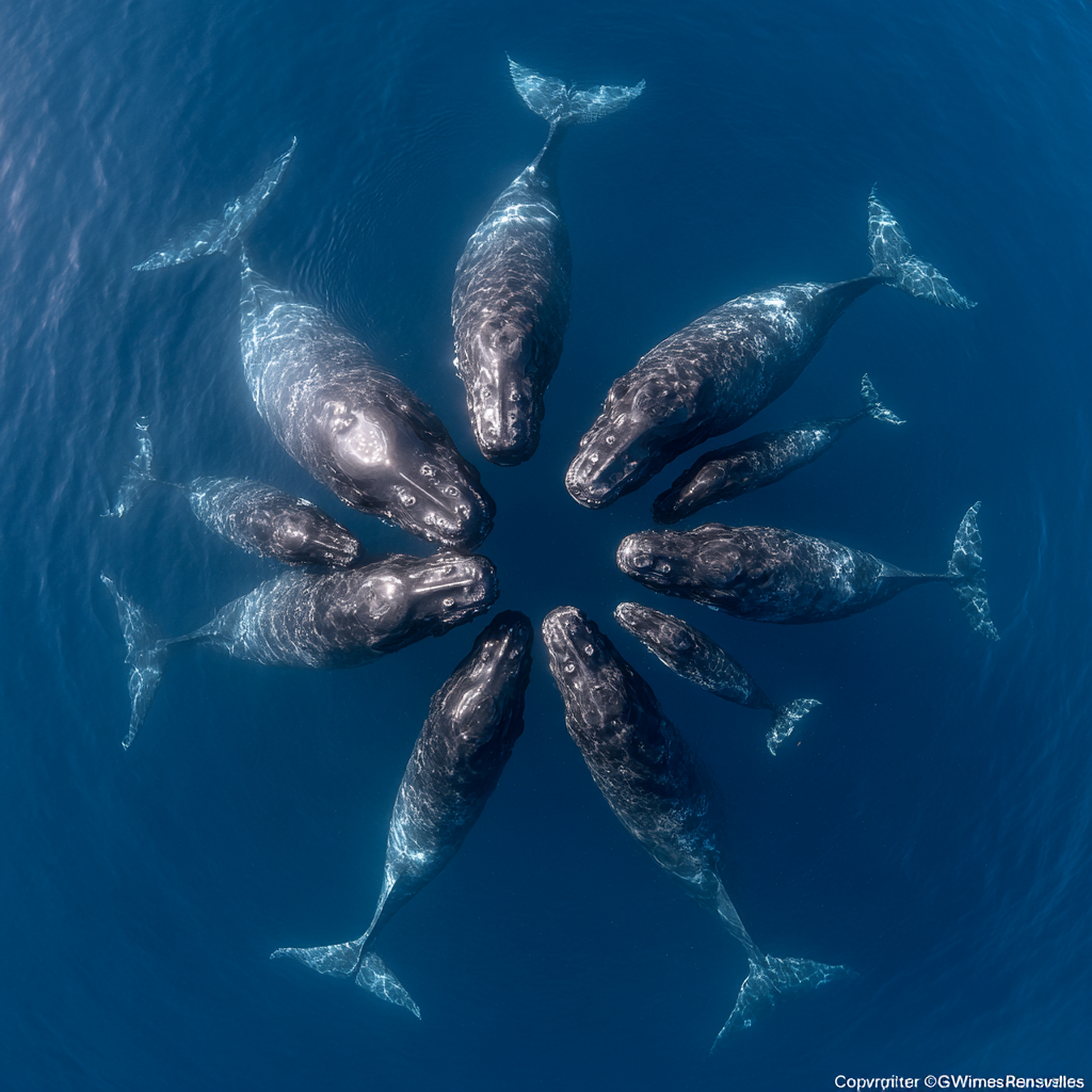 Female sperm whales and their young form tight-knit social units, remaining together for life. Within these pods, complex communication systems and cultural traditions are passed from generation to generation through sophisticated coda dialects.